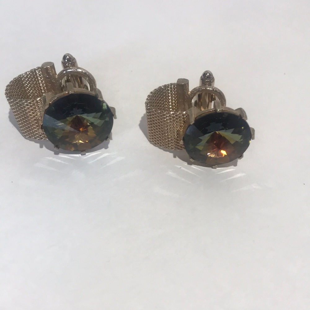 Gold Tone Dante Round  Borealis Rivoli Cuffs